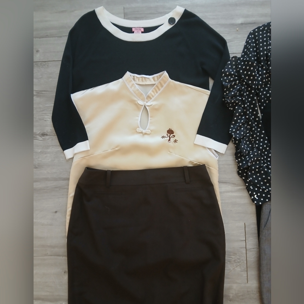 Lot X 6 Office Work Pencil Skirts Blouses Button Up Shirt Knit Top Bundle Set - Picture 8 of 15